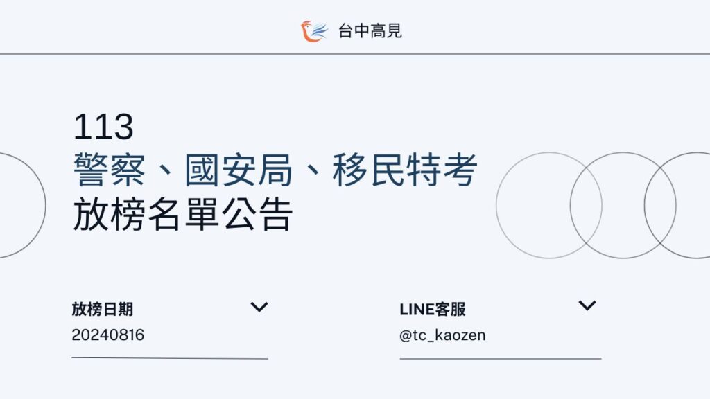113年警察、國安局、移民特考｜放榜名單公告